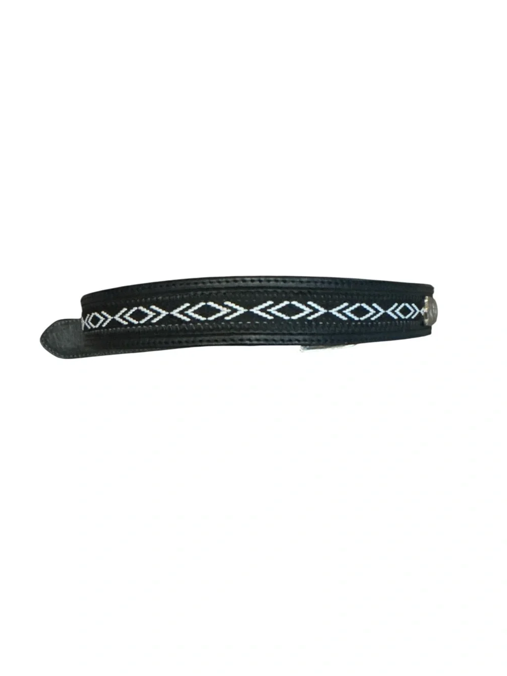 Kids Black Textured Leather Belt with Silver Colored Buckle & Stitched Design